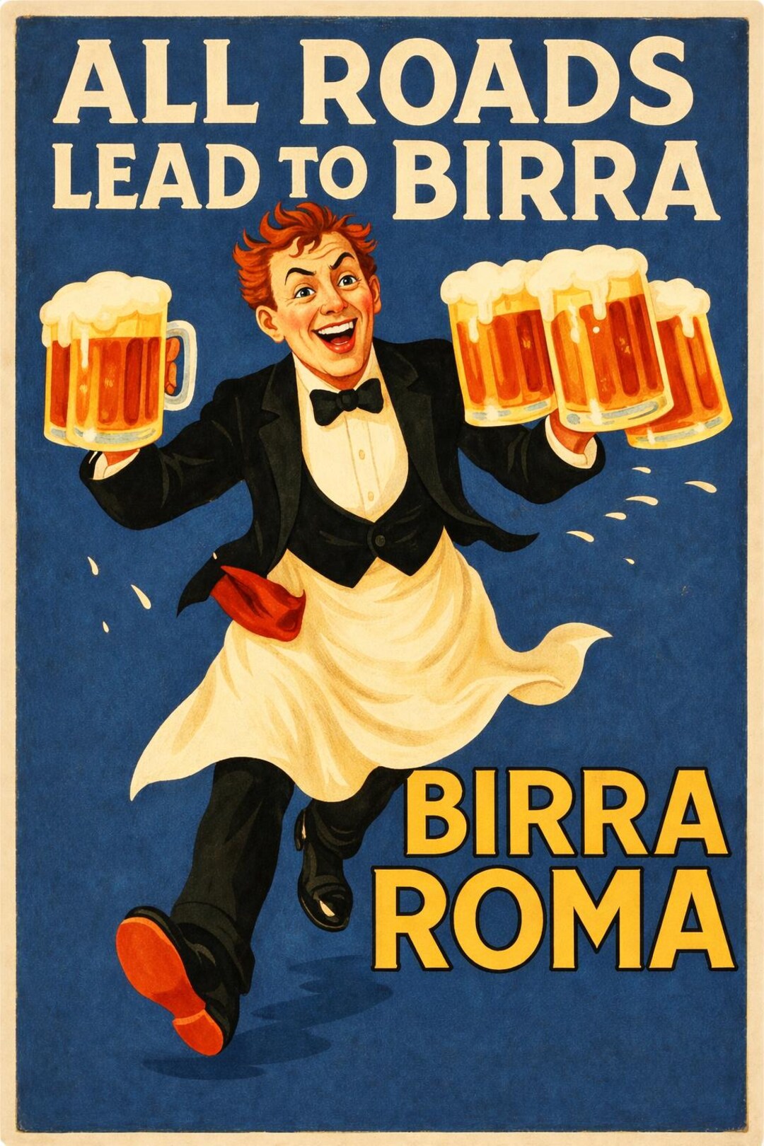 Vintage Birra Roma Poster – “all Roads Lead to Birra” – Retro Italian ...