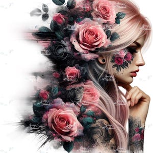 Bügelbild, blonde Frau mit Rosen, Bügelmotiv