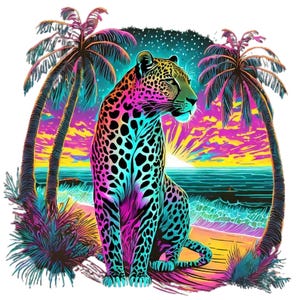 Stryköverföring, leopardmönster, sommarneondesign, strykmotiv