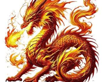 Iron-on patch, fire-breathing dragon gold, iron-on motif
