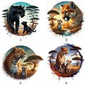 Iron-on transfer, wild cats with cub, leopard, panther, cheetah, puma, iron-on motif product logo