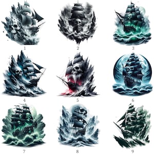 Iron-on image, skull pirate ship, iron-on motif