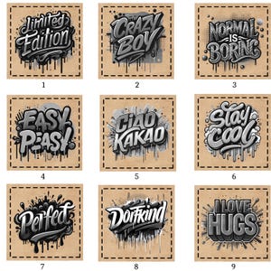 Iron-on label, label with saying, text, iron-on label set of 5