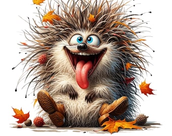Iron-on transfer, hedgehog autumn, funny, iron-on motif