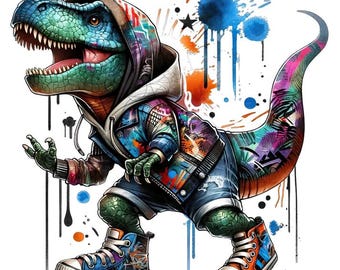 Strijkapplicatie, dinosaurus streetwear, T-Rex, strijkmotief