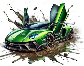 Iron-on patch, Lamborghini green, Splash, sports car, iron-on motif