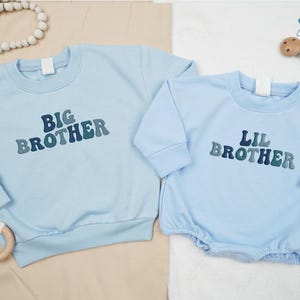 Embroidered Big And Lil Brother Matching Outfits, Brothers Matching Christmas Toddler Sweatshirt, Holiday Sibling Announcement Boys Shirts.