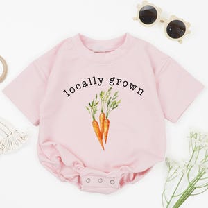 Locally Grown Baby Romper, Carrot Baby Bodysuit, Farmers Market Baby Romper, Vegan Kids Shirt, Organic Baby Bodysuit, New Baby Bodysuit