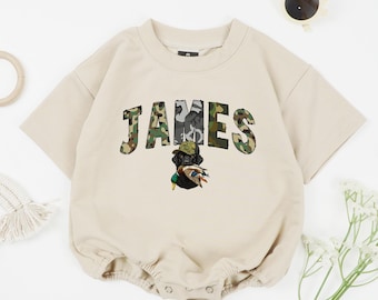 Personalized Name Mallard Duck Baby Romper, Cute Mallard Duck Toddler Shirt, Duck Hunting Baby Bodysuit,  Custom Name Camo Duck Kids Shirt.