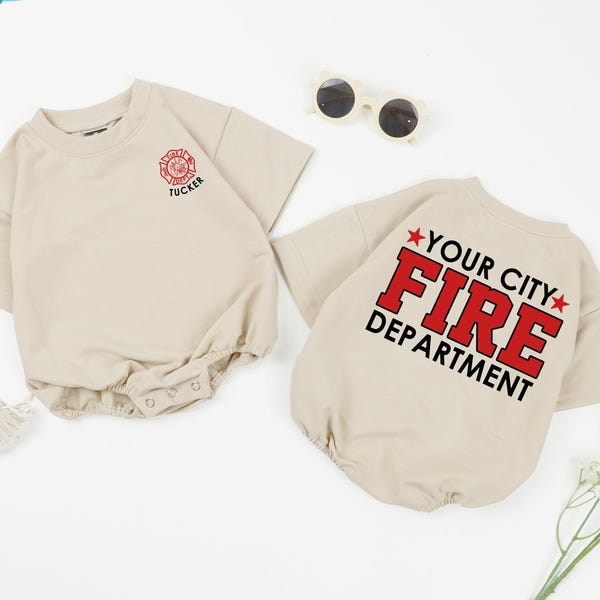Personalized Firefighter Baby Romper, Custom Fire Department On Back Toddler Sweater, Firemen Birthday Gift, Sound The Alarm Shirt.