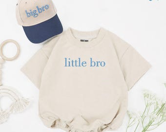 Embroidered Brother Hat And Romper Matching, Promoted To Big Bro Cap, Little Brother Announcement Shirt, Brother Sibling Matching Outfit