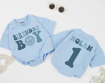 Personalized Birthday Boy Baby Romper, Blue Birthday Romper, Baby Boy Birthday Bodysuit, 1st Birthday Outfit, Boys Birthday Toddler