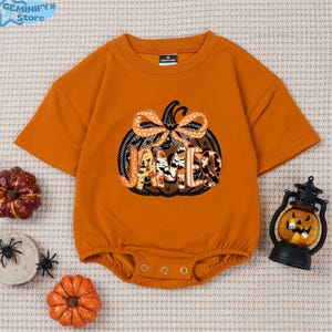 Personalized Black Lace Pumpkin Coquette Romper, Custom Newborn Halloween Bodysuit, Pumpkin Season Kids Shirt, Cute Pumpkin Bow Toddler.