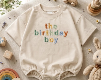 Embroidered The Birthday Boy Romper, Baby Birthday Party Outfit, 1st Birthday Gift, One Year Old Gift, New Baby Boy Shirt, Baby Shower Gift