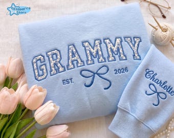 Embroidered Personalized Grammy Sweatshirt, New Grammy Shirt, Floral Grammy To Be Gift, Mother's Day Gift, Gift For Grandma, Gift From Kids