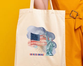 Patriotic 4th of July Tote Bag: American Independence Day Cotton Canvas
