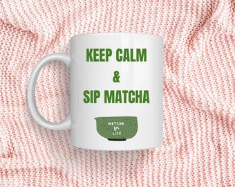 Håll lugnet och smutta på matcha-mugg, gåva för grönt te-älskare