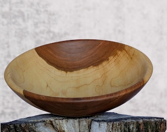 Cuenco de madera de cerezo torneado a mano: Plato para servir de madera recuperada de 23 cm