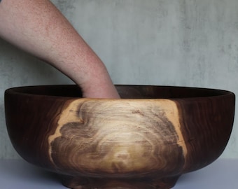 Large Handcrafted Walnut Wood Bowl: Rustic Heirloom, Food-Safe Finish 16" x 7"