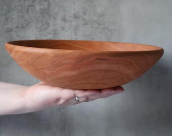 Handcrafted Serving Cherry Wood Bowl: Food-Safe Bowl 10.5" x 2.5"
