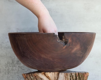 Large Handcrafted Walnut Wood Bowl: Made in Virginia, Rustic Heirloom, 13.5" x 6"