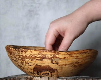 Artisan Handcrafted Red Oak Wood Bowl: Unique Burl Grain 6" x 2"