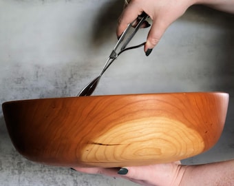 Large Cherry Wood Bowl: Artisan Crafted, Food-Safe Finish