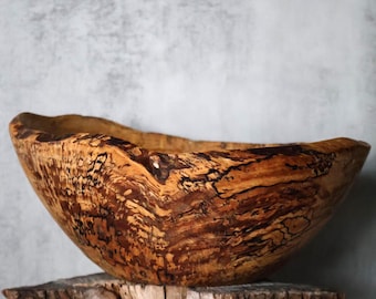 Artisan Handcrafted Red Oak Wood Bowl: Unique Burl Grain 11" x 3.5"