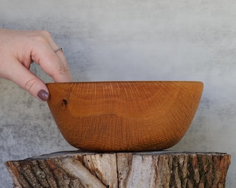 Handcrafted Red Oak Wood Bowl: Rustic Decor, Salvaged Wood from Virginia 7.5" x 3"
