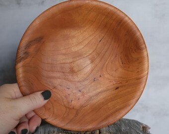 7" Cherry Wood Bowl or Dish – Shallow, Rounded Design