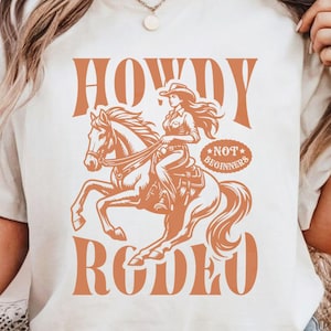 Howdy Rodeo PNG: Cowgirl Riding Horse, Western Sublimation Design (Digital Download)