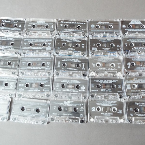 lot of all CLEAR 25 cassette tapes, for CRAFTS, wall decor , REPURPOSING, diy, vintage Free Shipping great for centerpiece