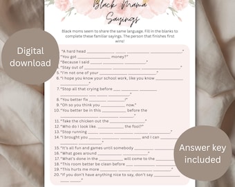Black Mama Sayings Game, Black Baby Shower Game, Black Mama Sayings Game, Fun Baby Shower Game, Black Baby Shower, Baby Shower Activity