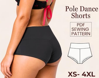 Patron de couture pour short de pole dance taille haute, coupe échancrée, tailles XS à 4XL (patron PDF)