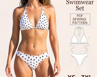 Ensemble bikini patron de couture PDF, haut dos nu triangle et bas de bikini, patron de maillots de bain femme, téléchargement numérique, XS-3XL