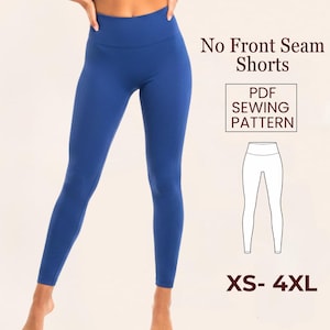 Seamless Leggings Sewing Pattern PDF, XS-4X, No Front Seam Yoga Shorts
