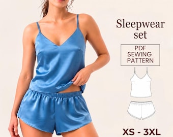 Patron de couture PDF pour pyjama femme, ensemble débardeur et short, téléchargement numérique, tailles XS à 3XL