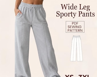 Patron de couture pour pantalons de survêtement à jambe large TP-3X | Pantalon de survêtement à taille élastique | Pantalon de jogging Easy pour femme PDF| A4/A0 imprimable
