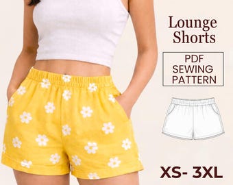 Patrón de Short con Elástico y Bolsillos, Tallas XS-3XL, Patrón de Costura Pantalón Corto Mujer, Principiantes, Short de Verano DIY