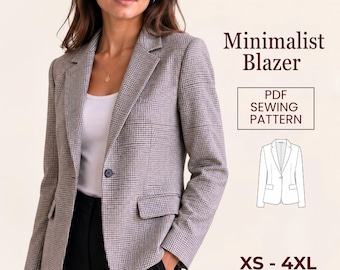 Patron de couture blazer coupe décontractée pour femme PDF | Veste écossaise non doublée | Veste DIY pour femme XS-4XL
