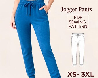 Patron de couture pour pantalon de jogging slim fit femme avec poches (tailles XS à 3XL) (téléchargement PDF)