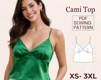 Patron de couture pour caraco en satin à col bénitier, buste froncé (téléchargement PDF TP-3TG)