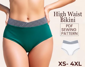 Patron de couture bas de bikini taille haute, maillot de bain croisé en V PDF (XS-4X)