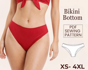 Patron de couture pour bas de bikini taille mi-haute – Culotte de bikini imprimable PDF (XS-4XL)