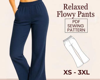 Lounge Hose mit weitem Bein Schnittmuster – Semi-Palazzo Damenschnitt (PDF-Schnittmuster)