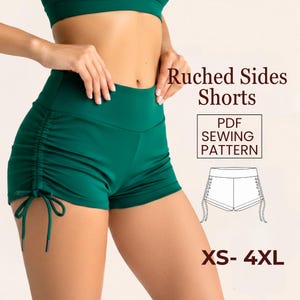 Ruched Side Shorts Sewing Pattern | Adjustable Drawstring Stretch Knit (PDF Download)