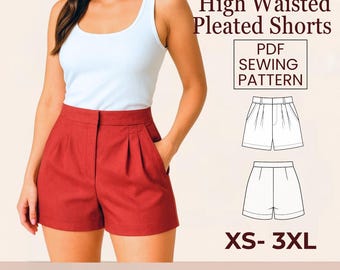 Hoch taillierte, plissierte Shorts Schnittmuster - Anfängerfreundlich (PDF-Schnittmuster)