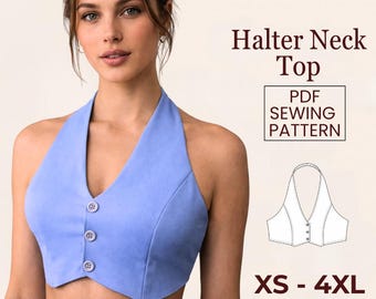 Patron de couture pour haut dos nu, gilet boutonné à col en V, tailles femme TP-2X (patron PDF)