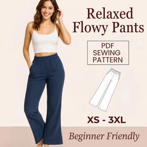 Wide Leg Lounge Pants Sewing Pattern – Comfy Semi-Palazzo Pants with Pockets – PDF Pattern for Women, Sizes XS-3XL