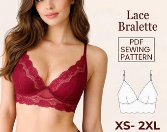 Patron de couture pour brassière en dentelle, soutien-gorge long sans armatures à faire soi-même, tailles XS à 2X (patron PDF)